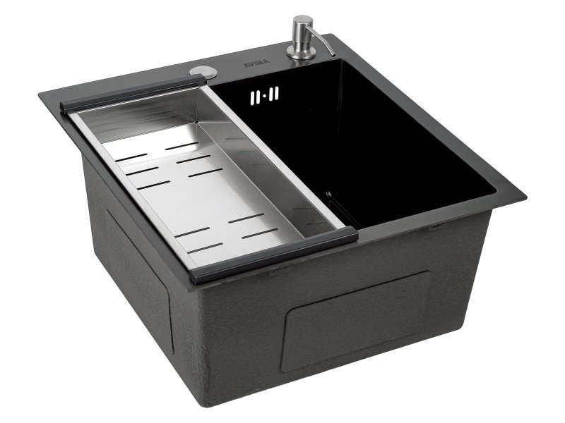 Кухонная мойка AVINA HM45х48 PVD с дозатором и коландером 450х480х230  графит